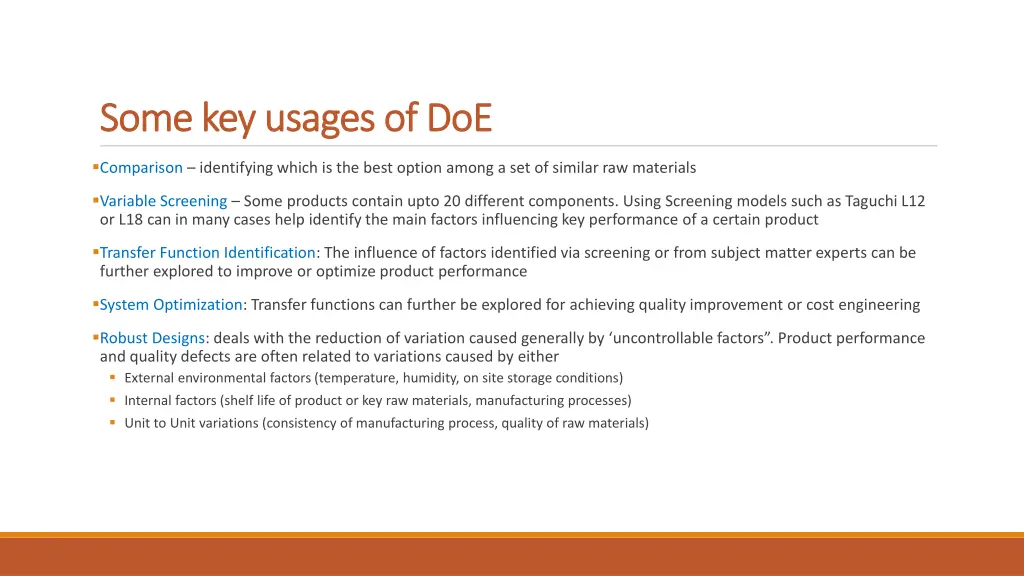 some key usages of doe some key usages of doe