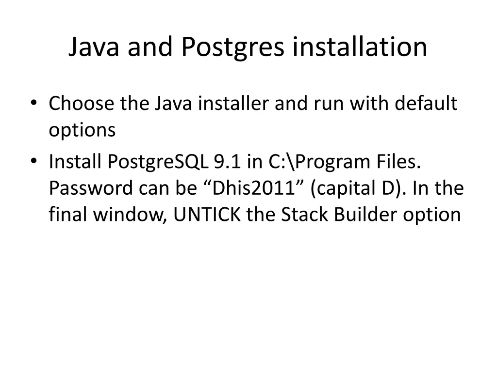 java and postgres installation