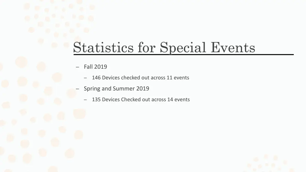 statistics for special events