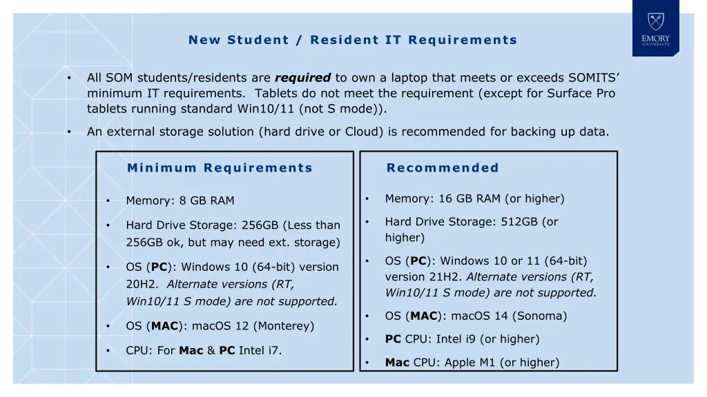 new student resident it requirements