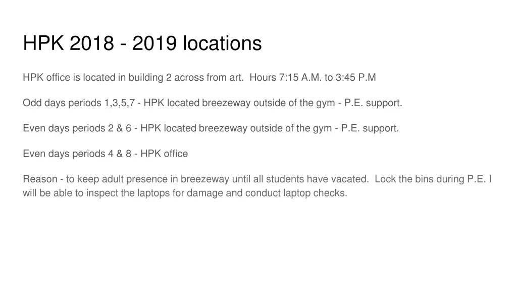 hpk 2018 2019 locations