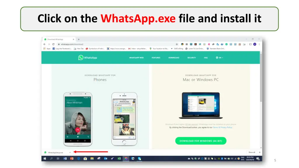 click on the whatsapp exe file and install it