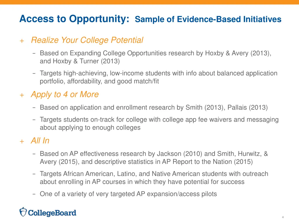 access to opportunity sample of evidence based