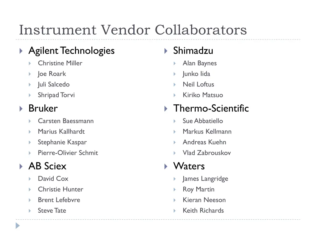 instrument vendor collaborators