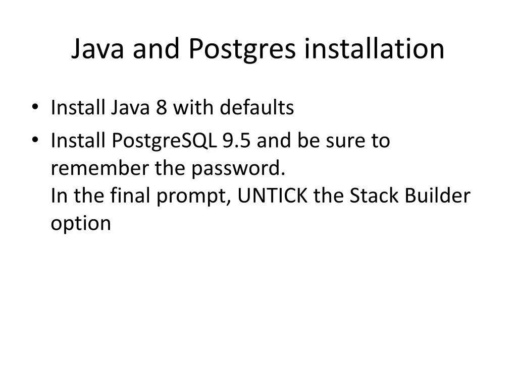 java and postgres installation