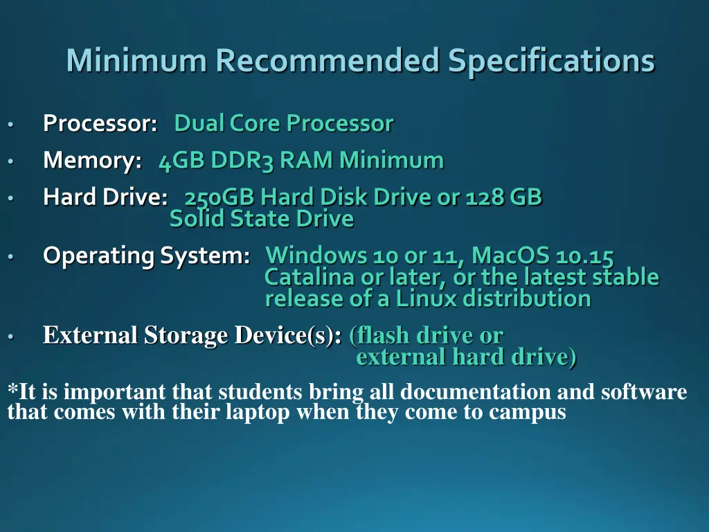 minimum recommended specifications