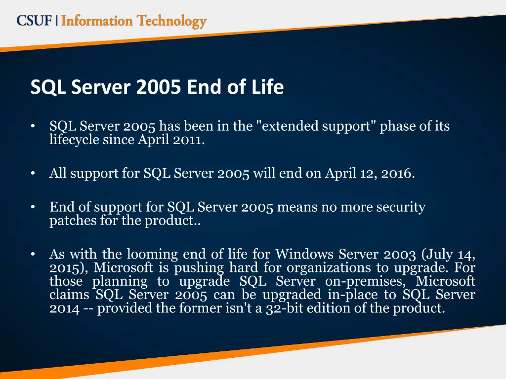 sql server 2005 end of life