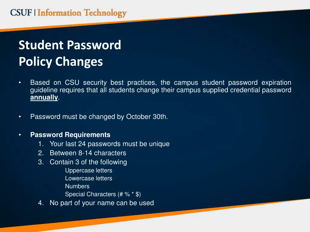 student password policy changes