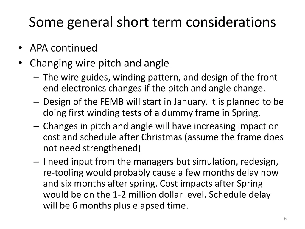 some general short term considerations 1