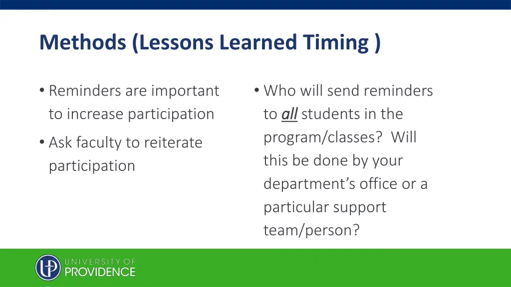 methods lessons learned timing 1