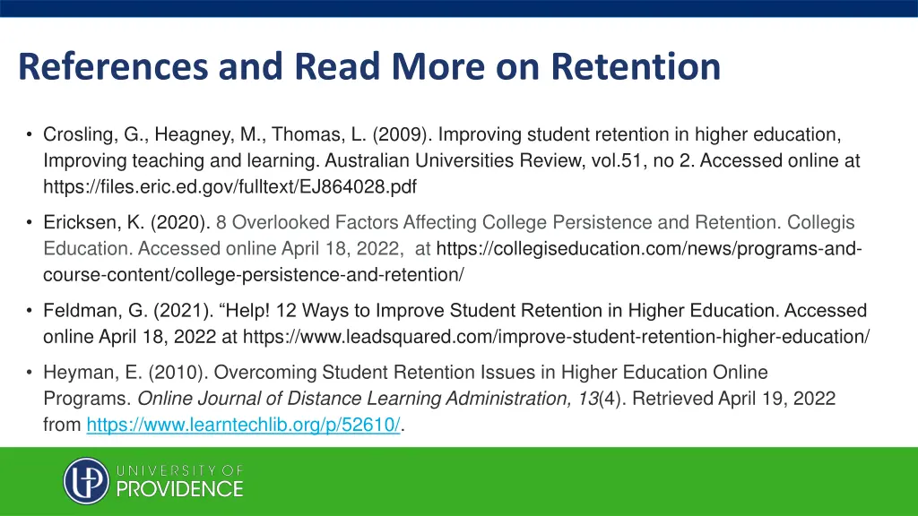 references and read more on retention