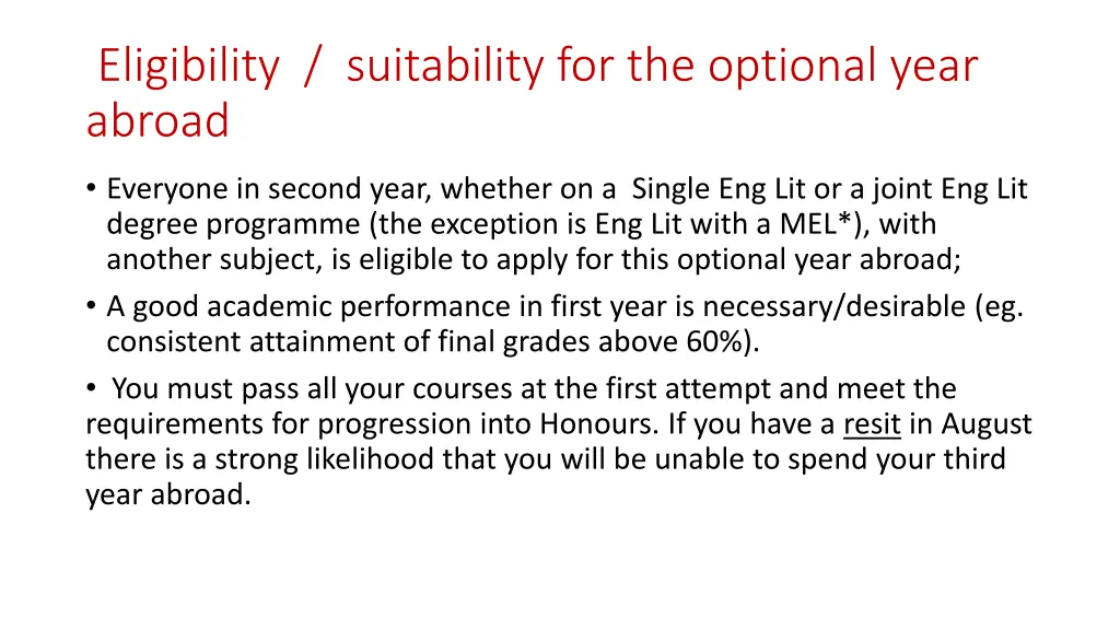 eligibility suitability for the optional year