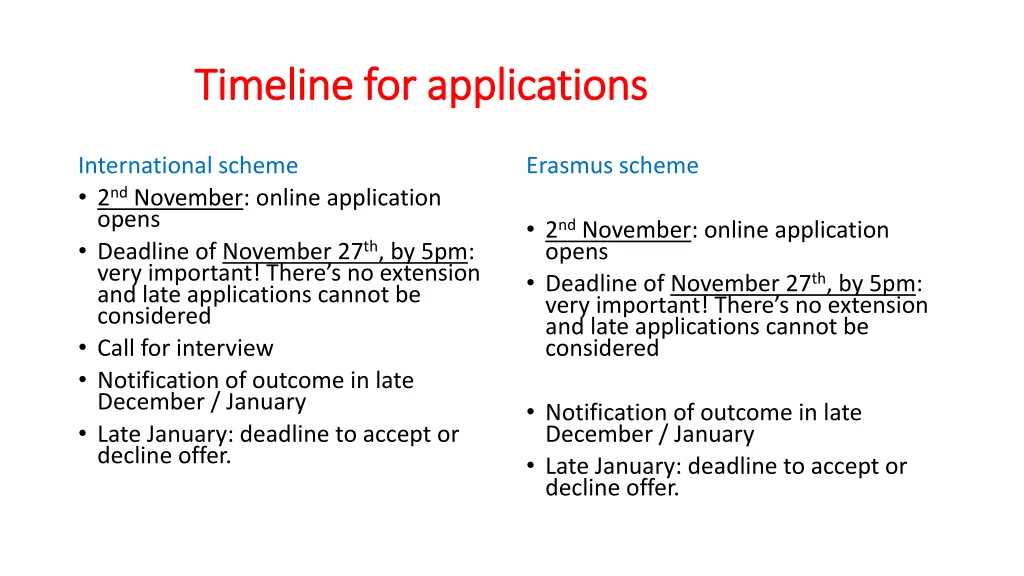 timeline for applications timeline