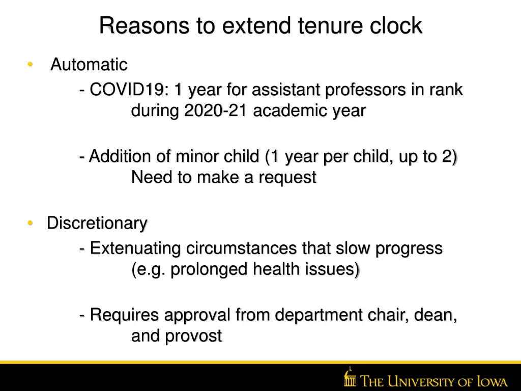 reasons to extend tenure clock