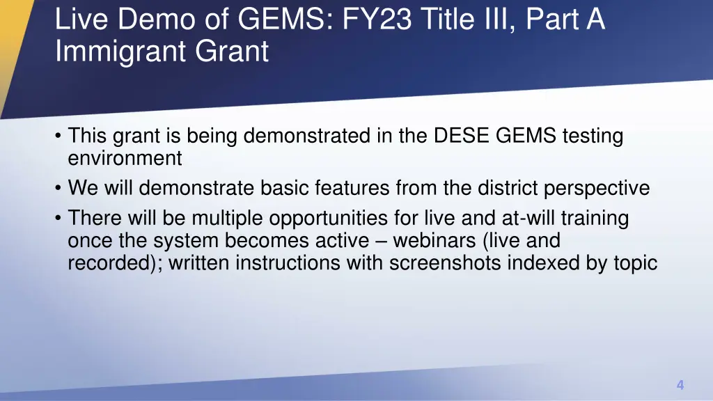 live demo of gems fy23 title iii part a immigrant