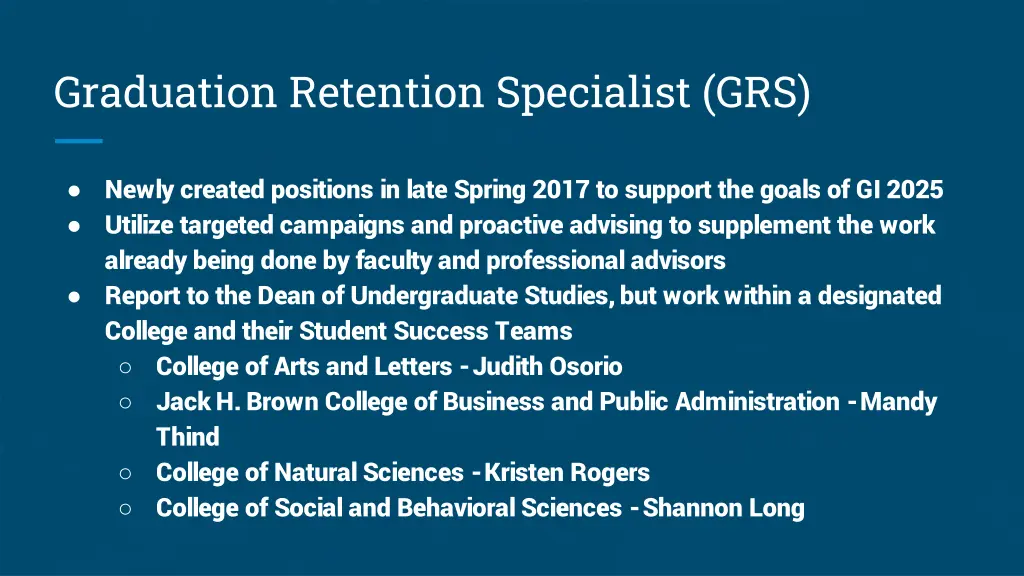 graduation retention specialist grs