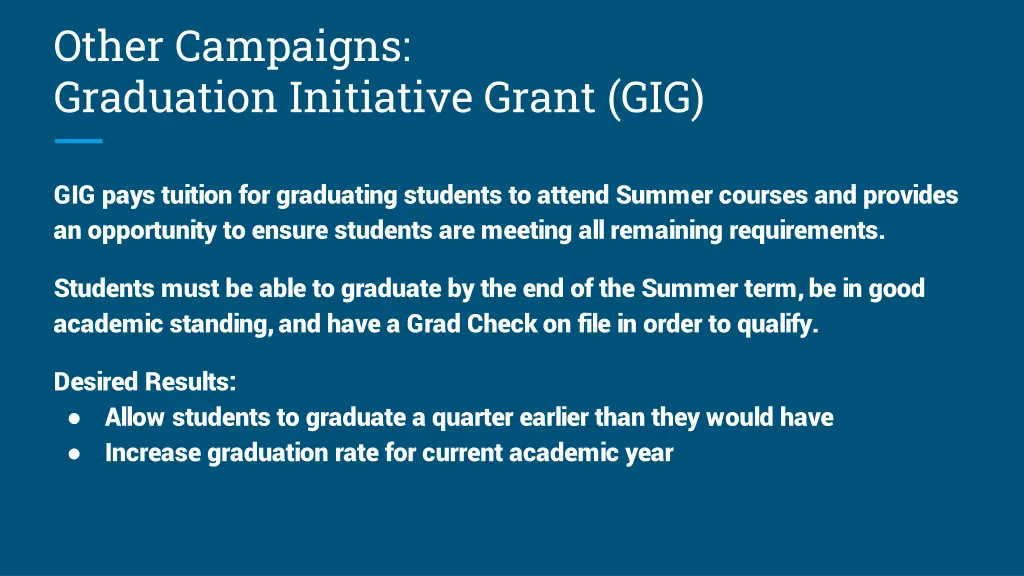 other campaigns graduation initiative grant gig