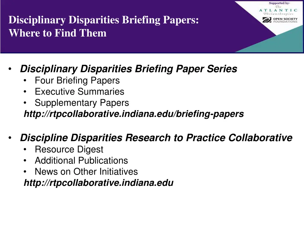 disciplinary disparities briefing papers where