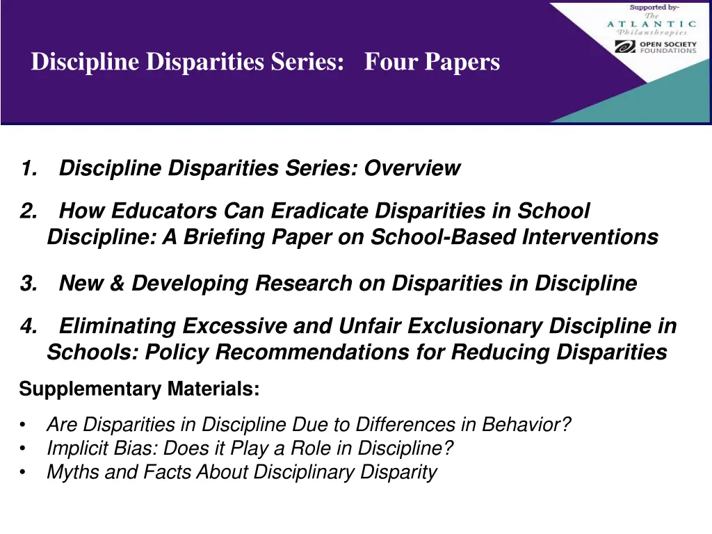 discipline disparities series four papers