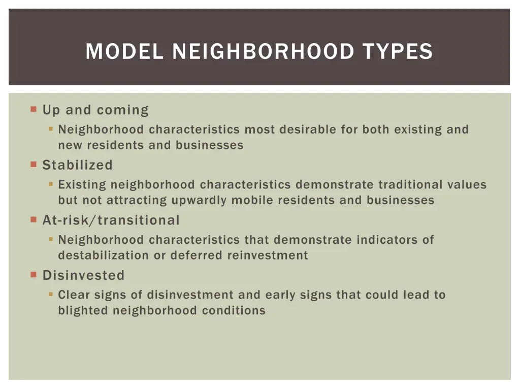 model neighborhood types