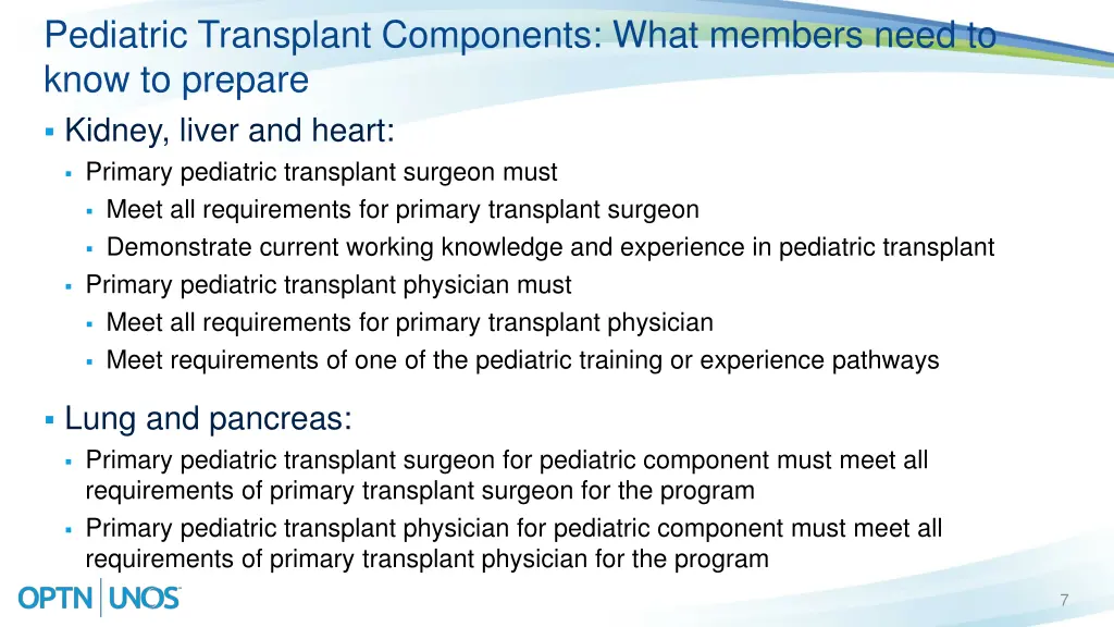 pediatric transplant components what members need