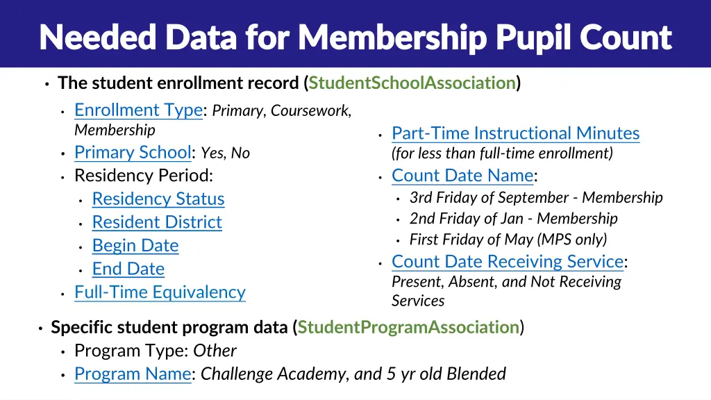 needed data for membership pupil count needed