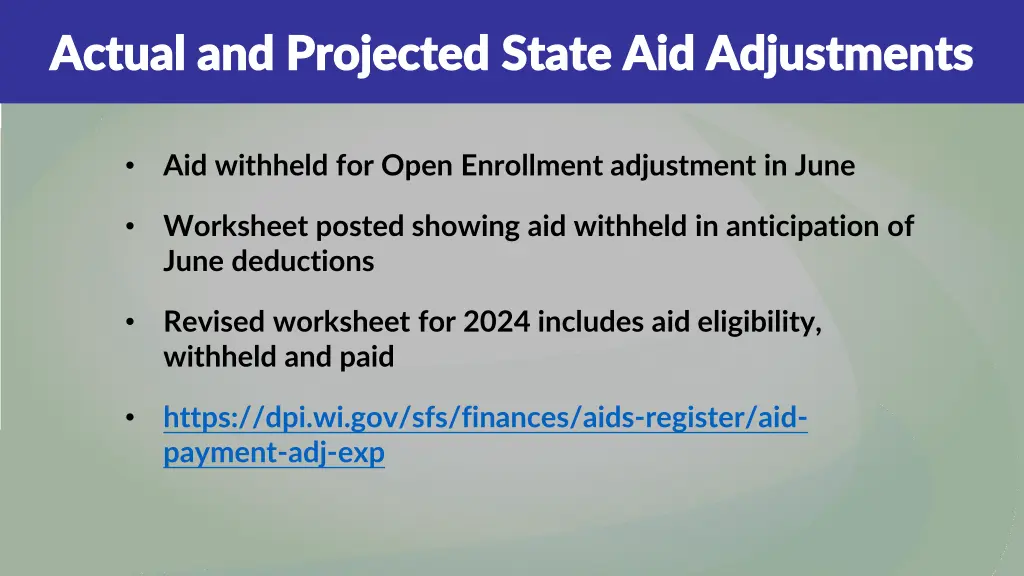 actual and projected state aid adjustments actual