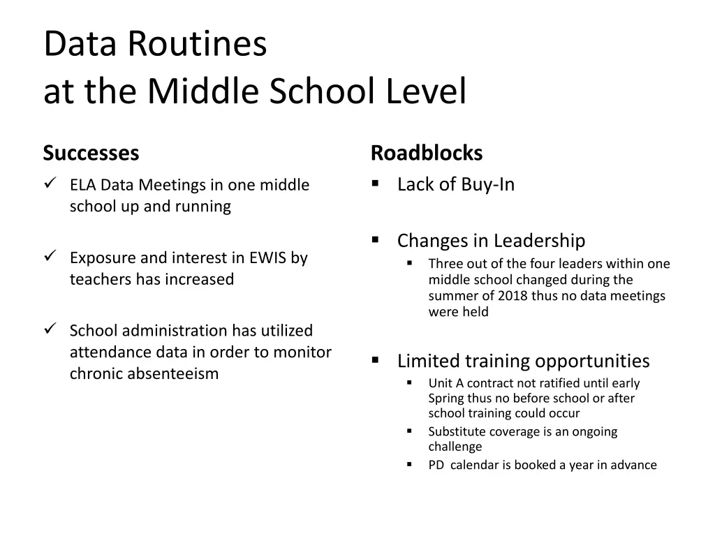 data routines at the middle school level