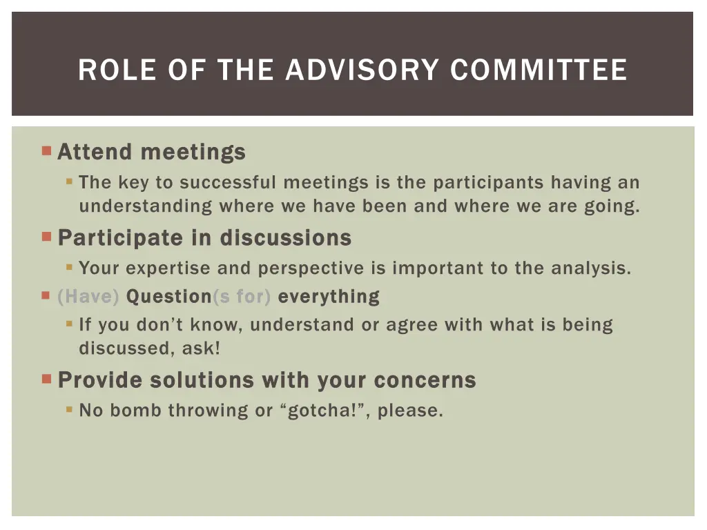 role of the advisory committee 1