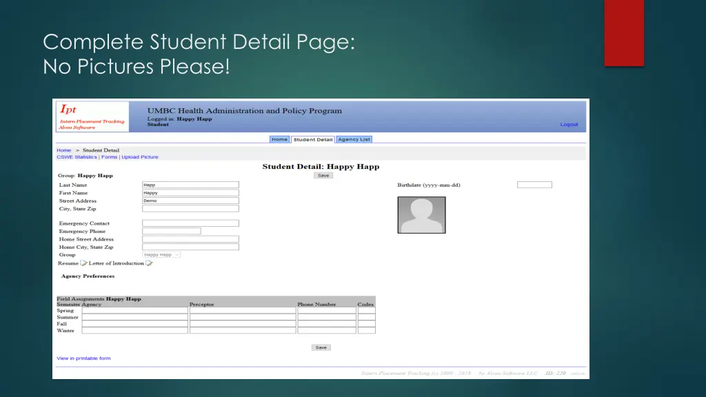 complete student detail page no pictures please