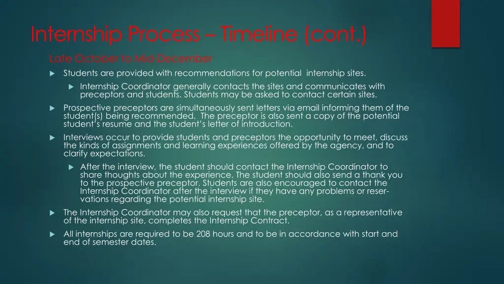 internship process timeline cont