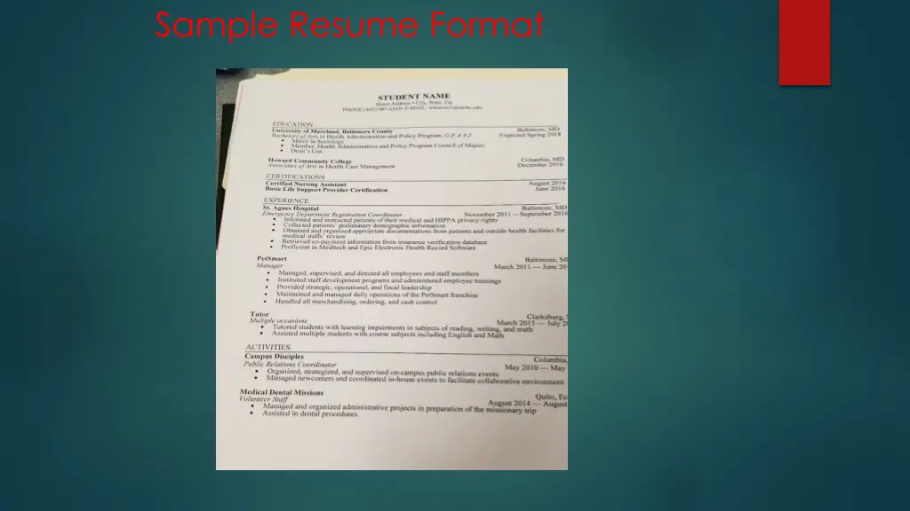 sample resume format