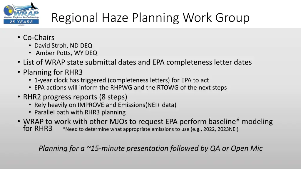 regional haze planning work group