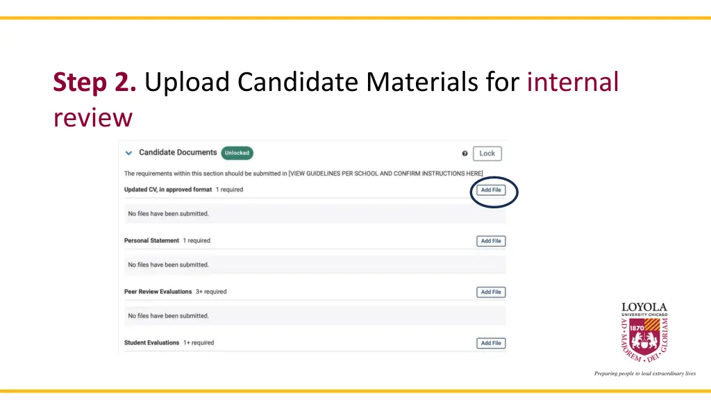 step 2 upload candidate materials for internal