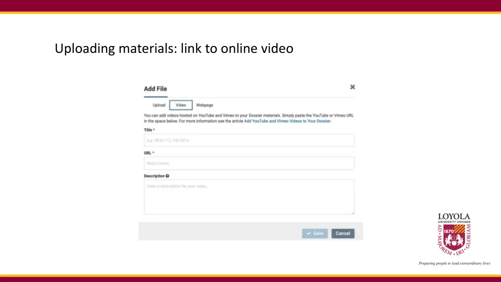 uploading materials link to online video