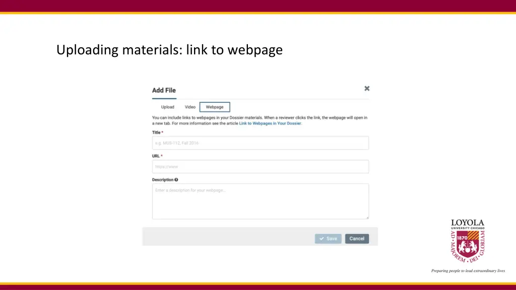 uploading materials link to webpage