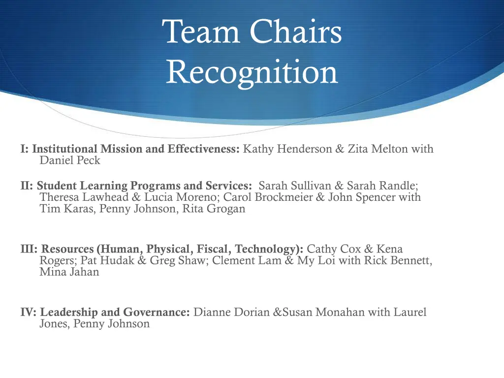 team chairs recognition