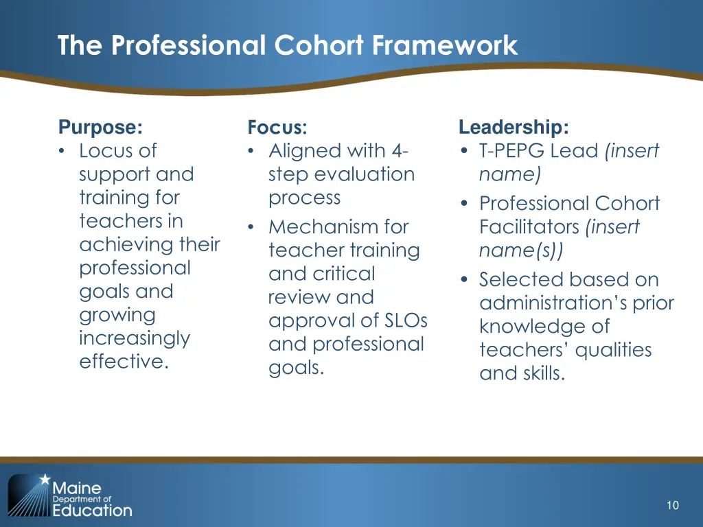 the professional cohort framework