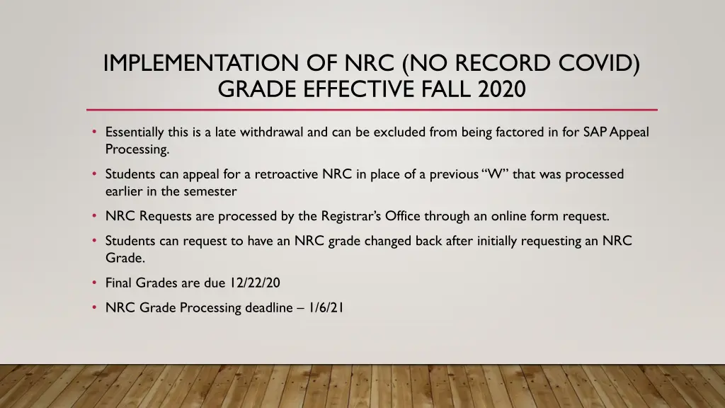 implementation of nrc no record covid grade