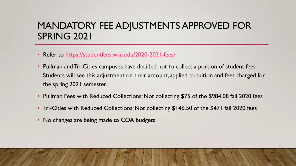 mandatory fee adjustments approved for spring 2021