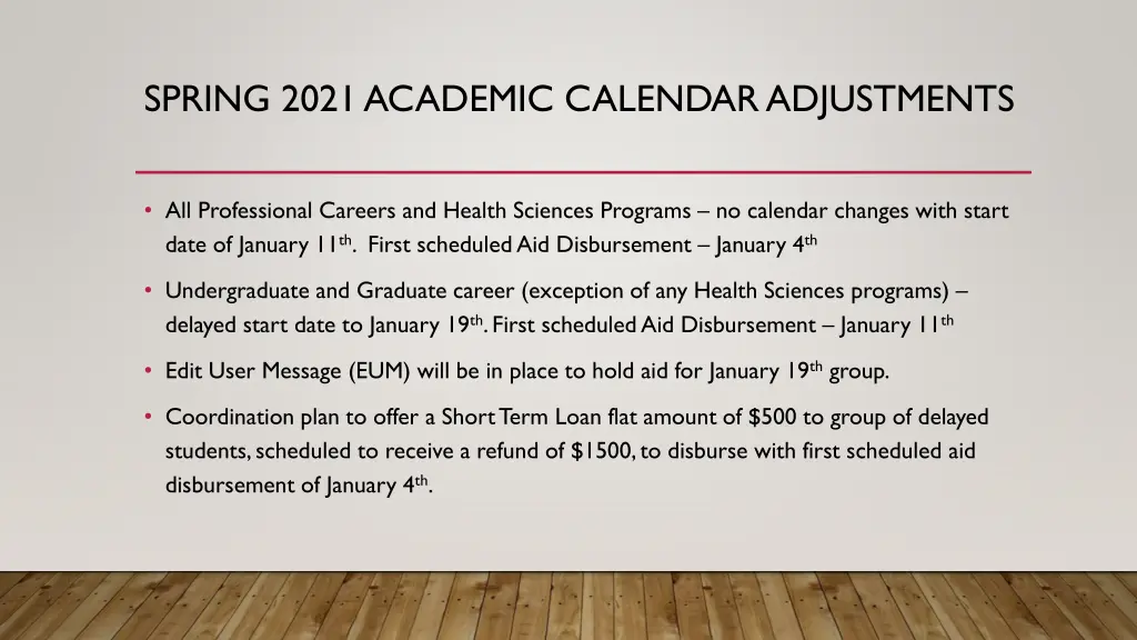 spring 2021 academic calendar adjustments