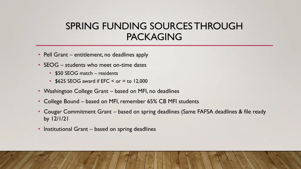 spring funding sources through packaging