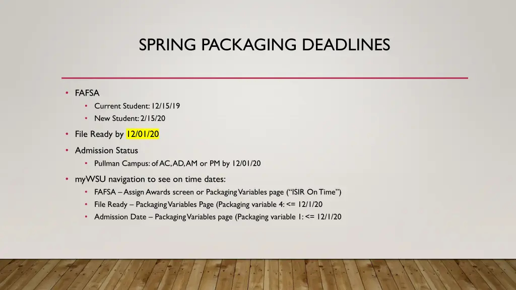 spring packaging deadlines