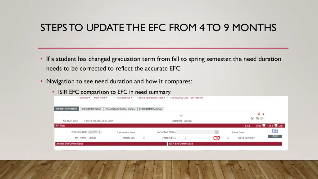 steps to update the efc from 4 to 9 months