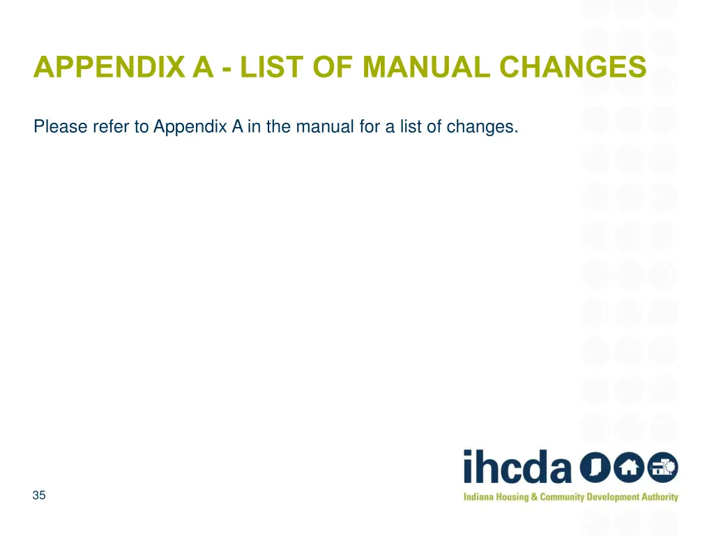 appendix a list of manual changes