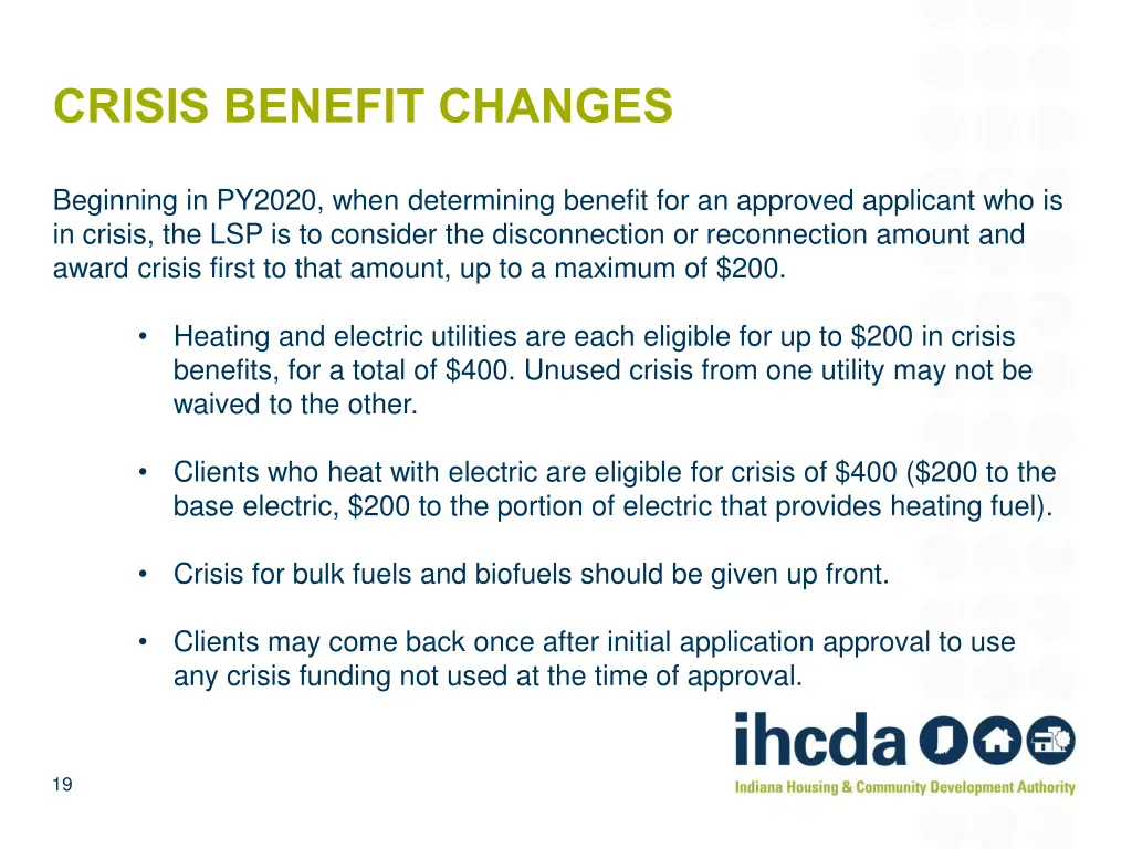 crisis benefit changes