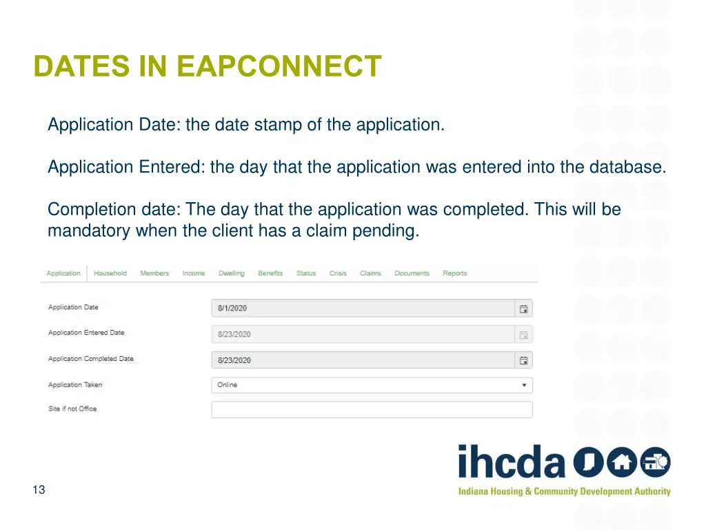 dates in eapconnect