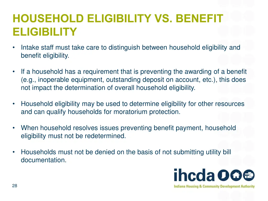 household eligibility vs benefit eligibility