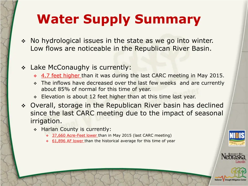 water supply summary