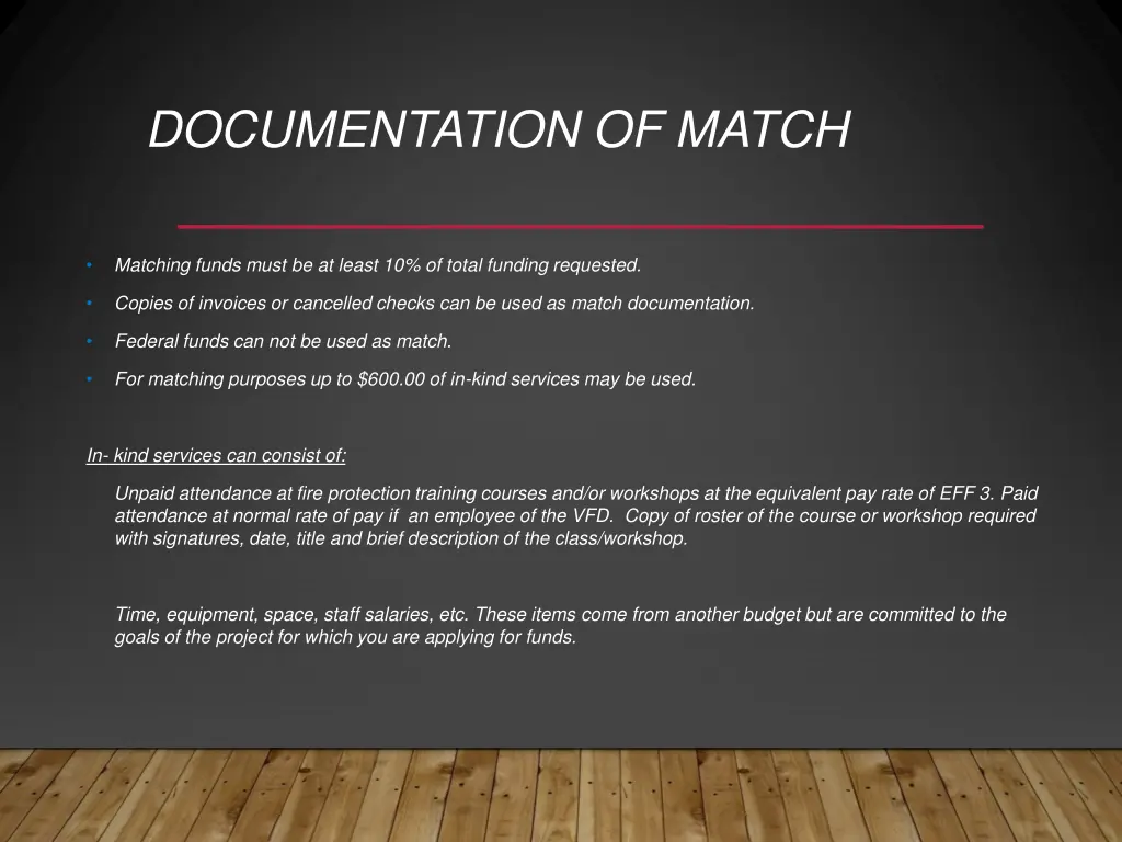 documentation of match